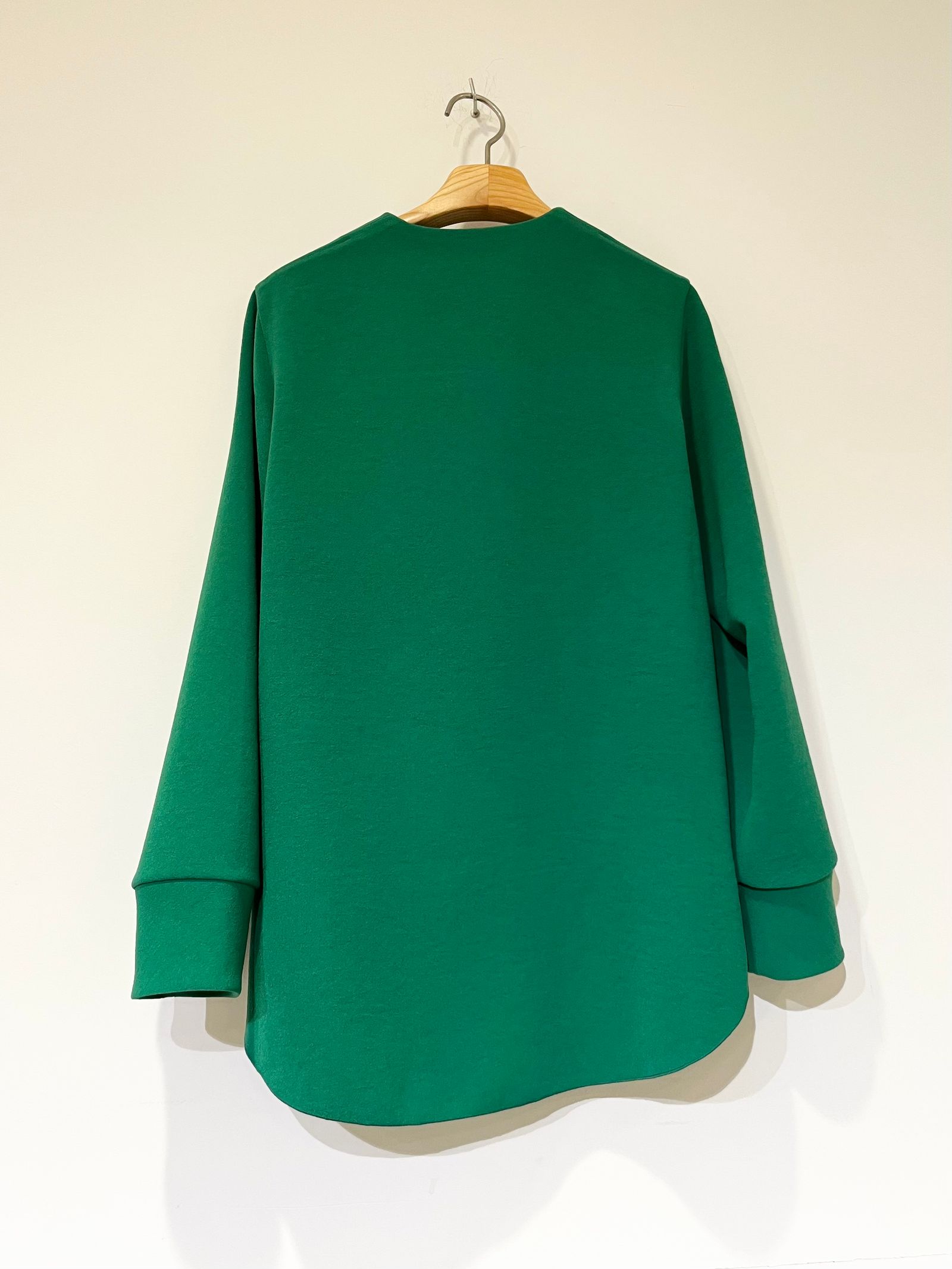 【Bed&Breakfast】 Back Satin Dry Georgette Blouse / ノーカラーブラウス / グリーン