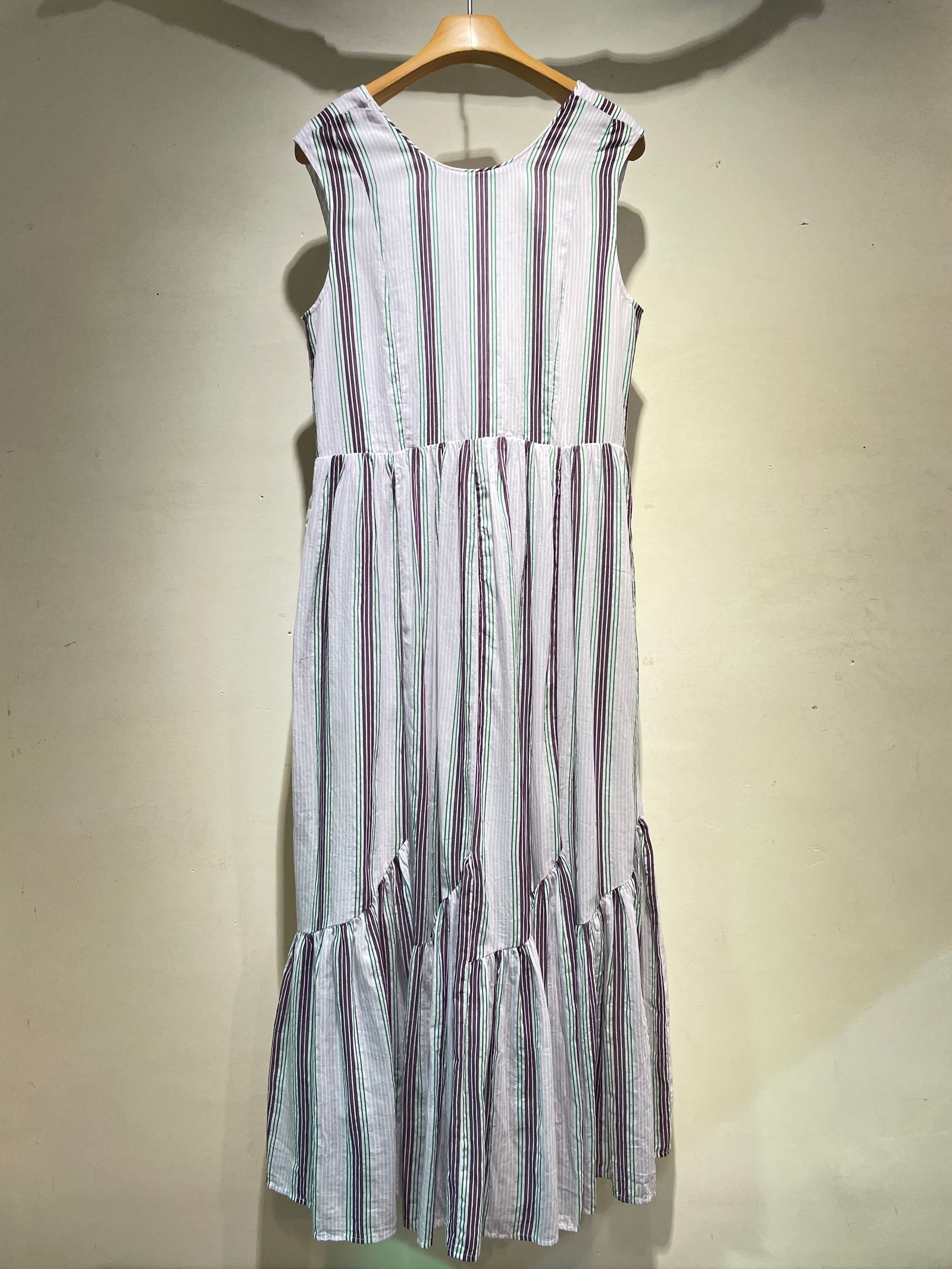 Cotton Voile Stripe Sleeveless Slant Panel Dress / ノースリーブワンピース/ ストライプ / ライラック / パープル