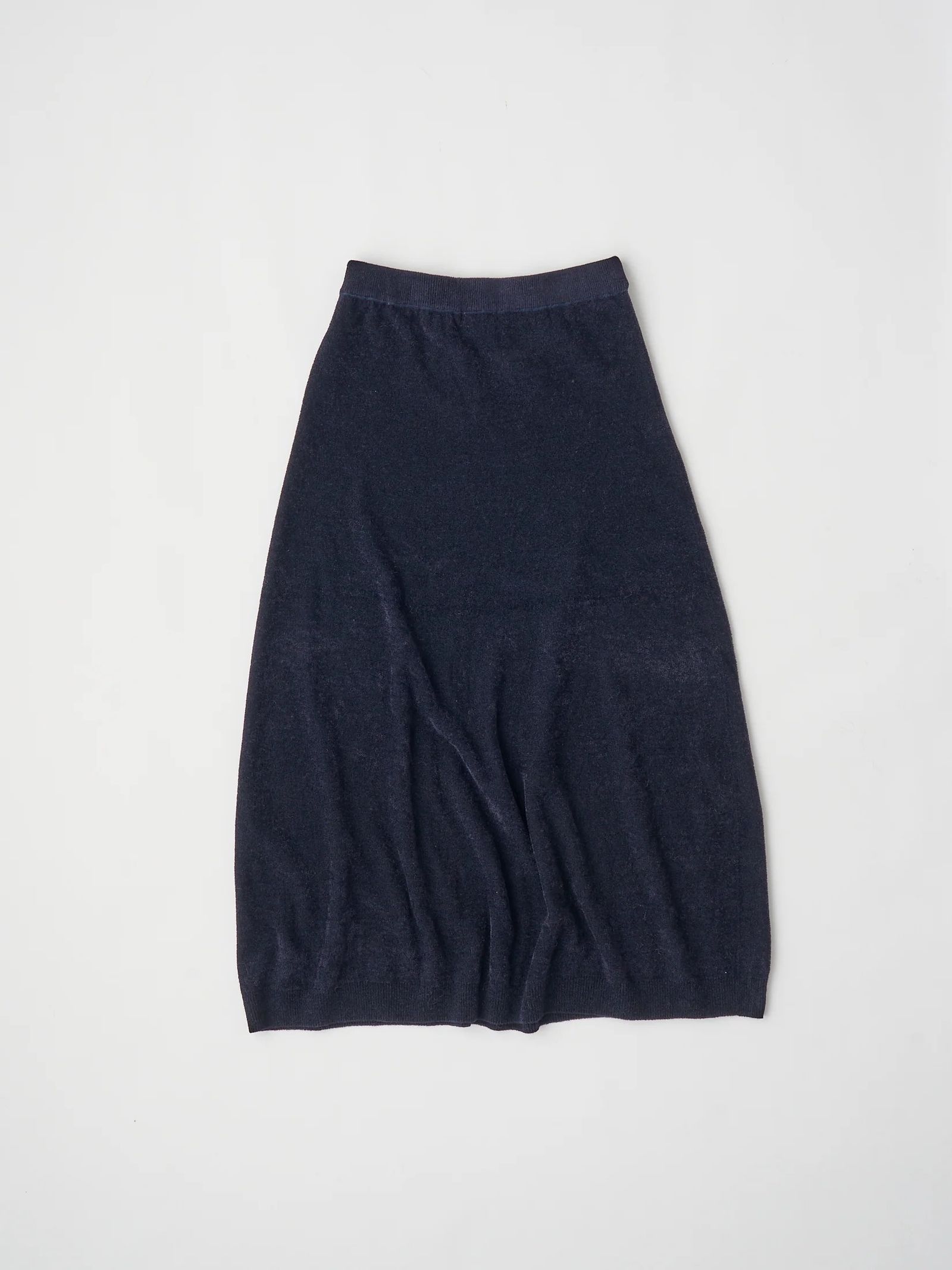 EX.SUPERFINE LAMBS WOOL & RAYON MOLE SKIRT / ニットフレアスカート / ネイビー