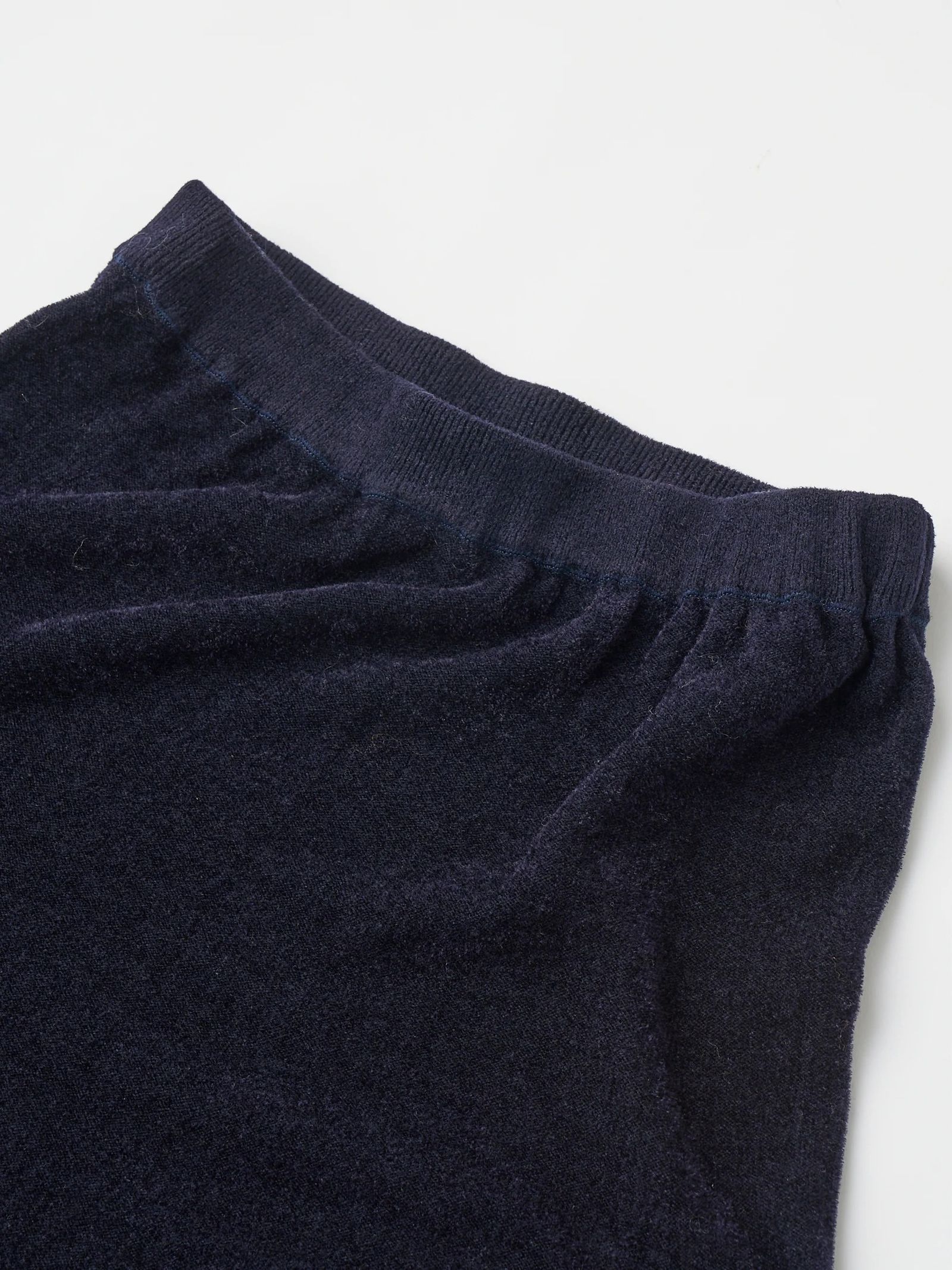 EX.SUPERFINE LAMBS WOOL & RAYON MOLE SKIRT / ニットフレアスカート / ネイビー
