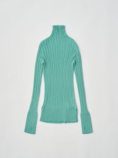 ROYAL BABY ALPACA RANDOM RIBBED-KNIT HIGH-NECK P/O / グリーン