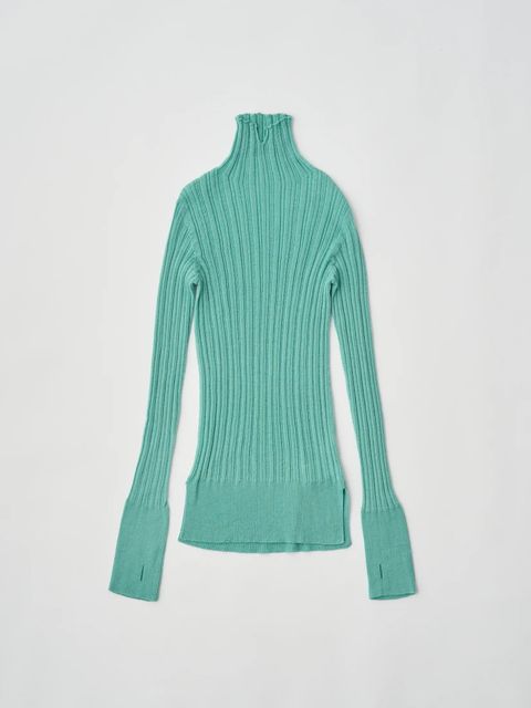 ROYAL BABY ALPACA RANDOM RIBBED-KNIT HIGH-NECK P/O / グリーン