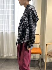 sheer check scarf shirt / シアーチェックスカーフシャツ / ネイビー