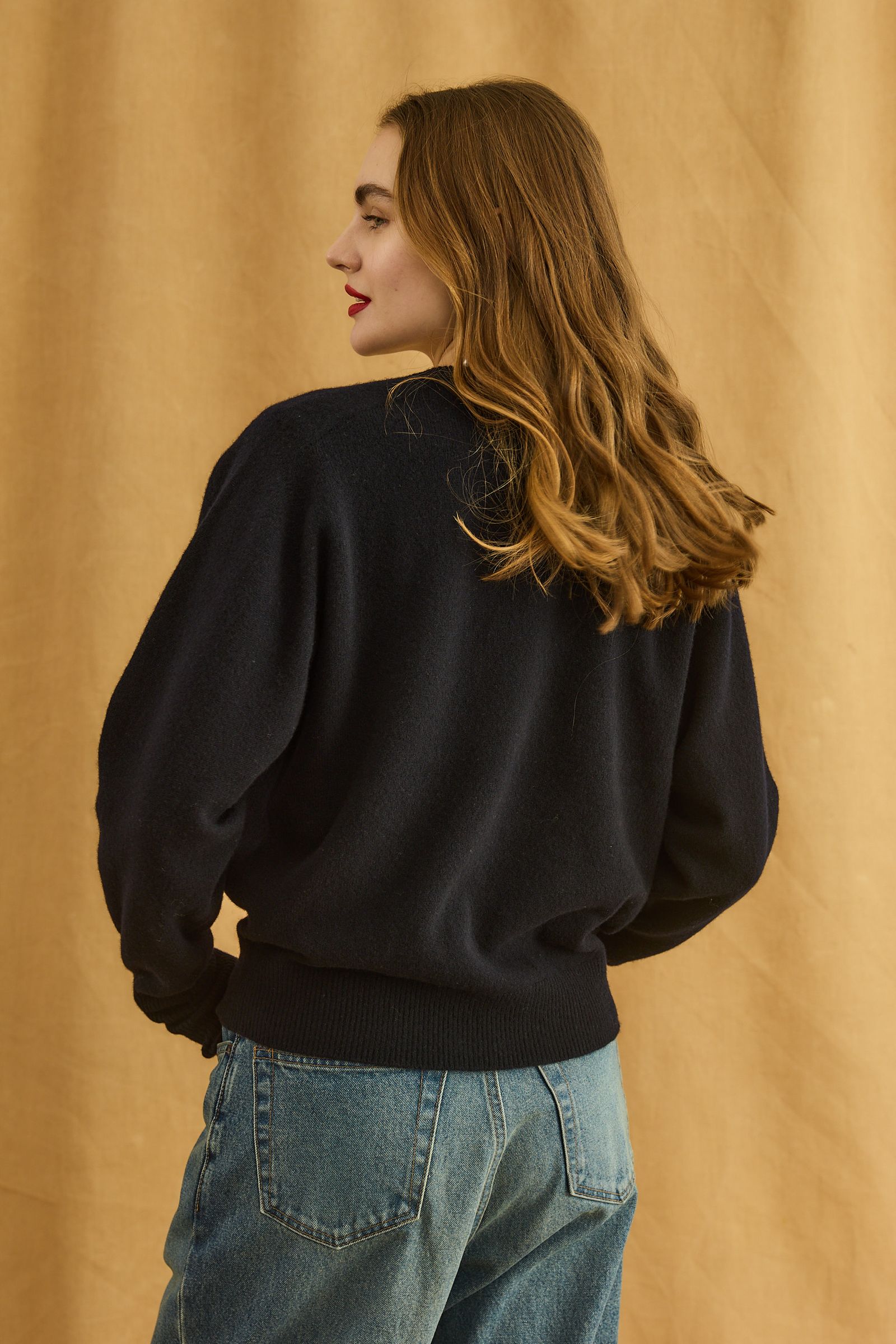 FILL V NECK KNIT / ハイゲージニット / ネイビー