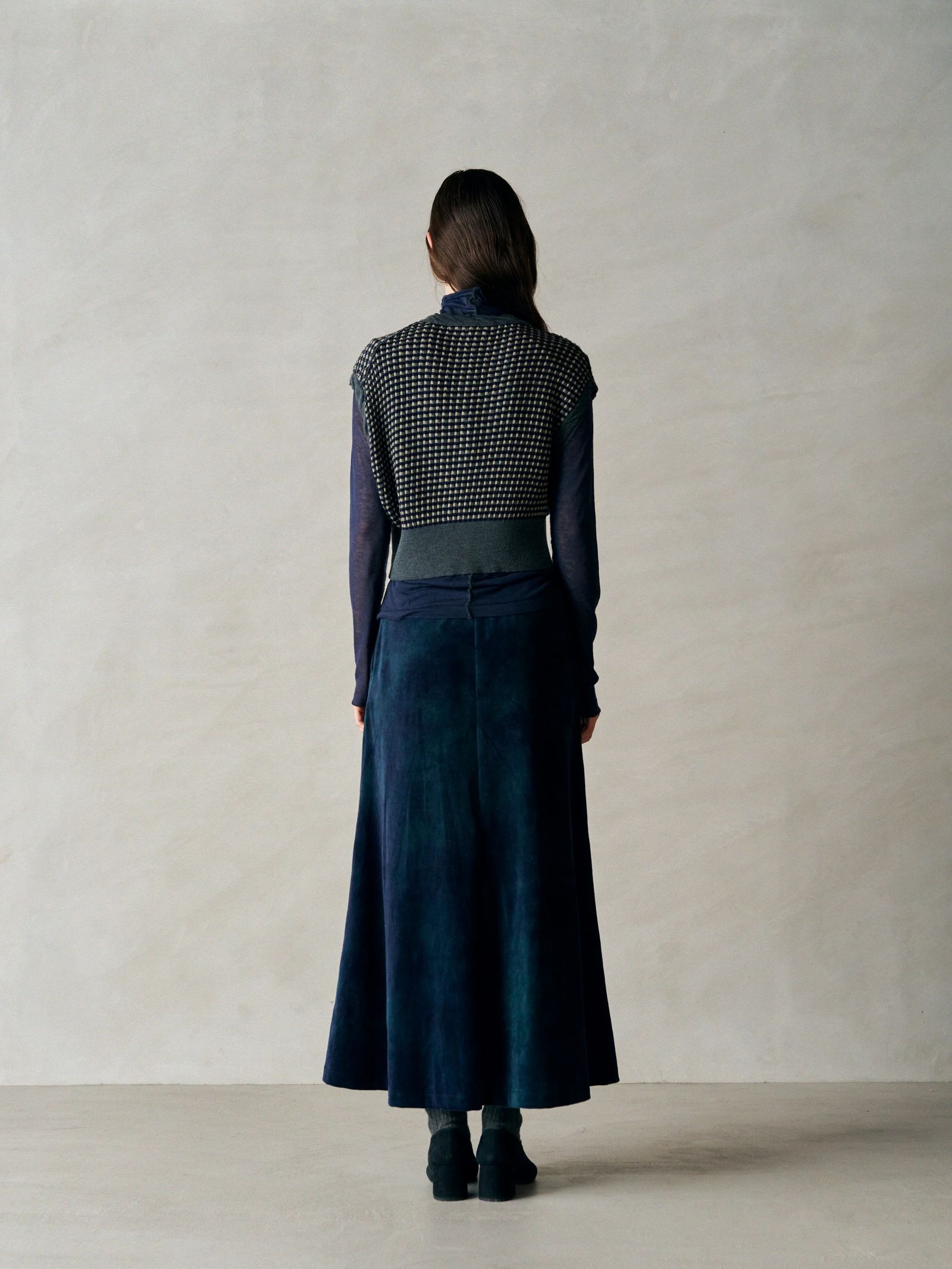 TIE-DYED COTTON VELOUR FLARED SKIRT / グリーン