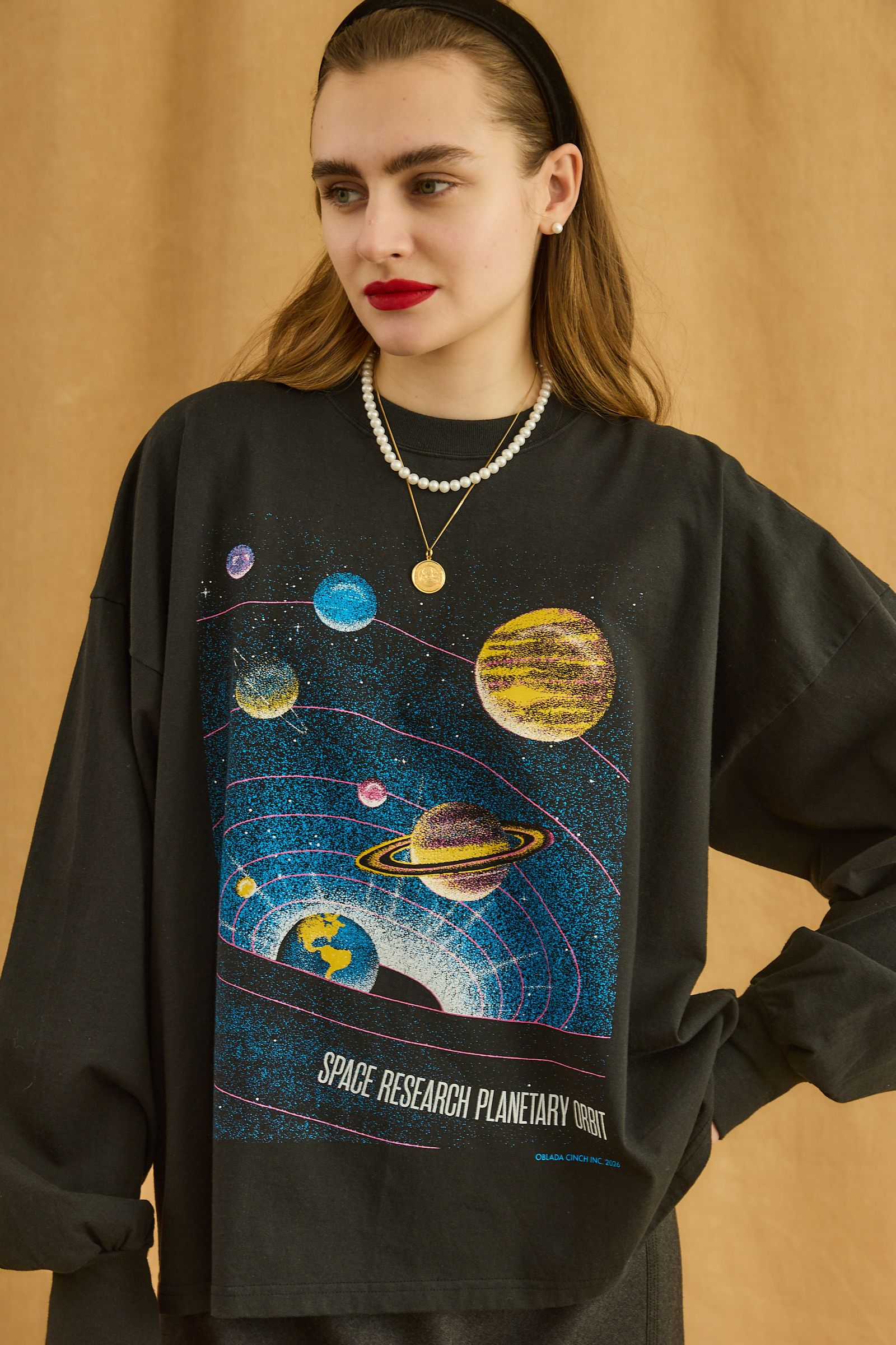 PLANET LONG TEE / プリントロンT / ブラック