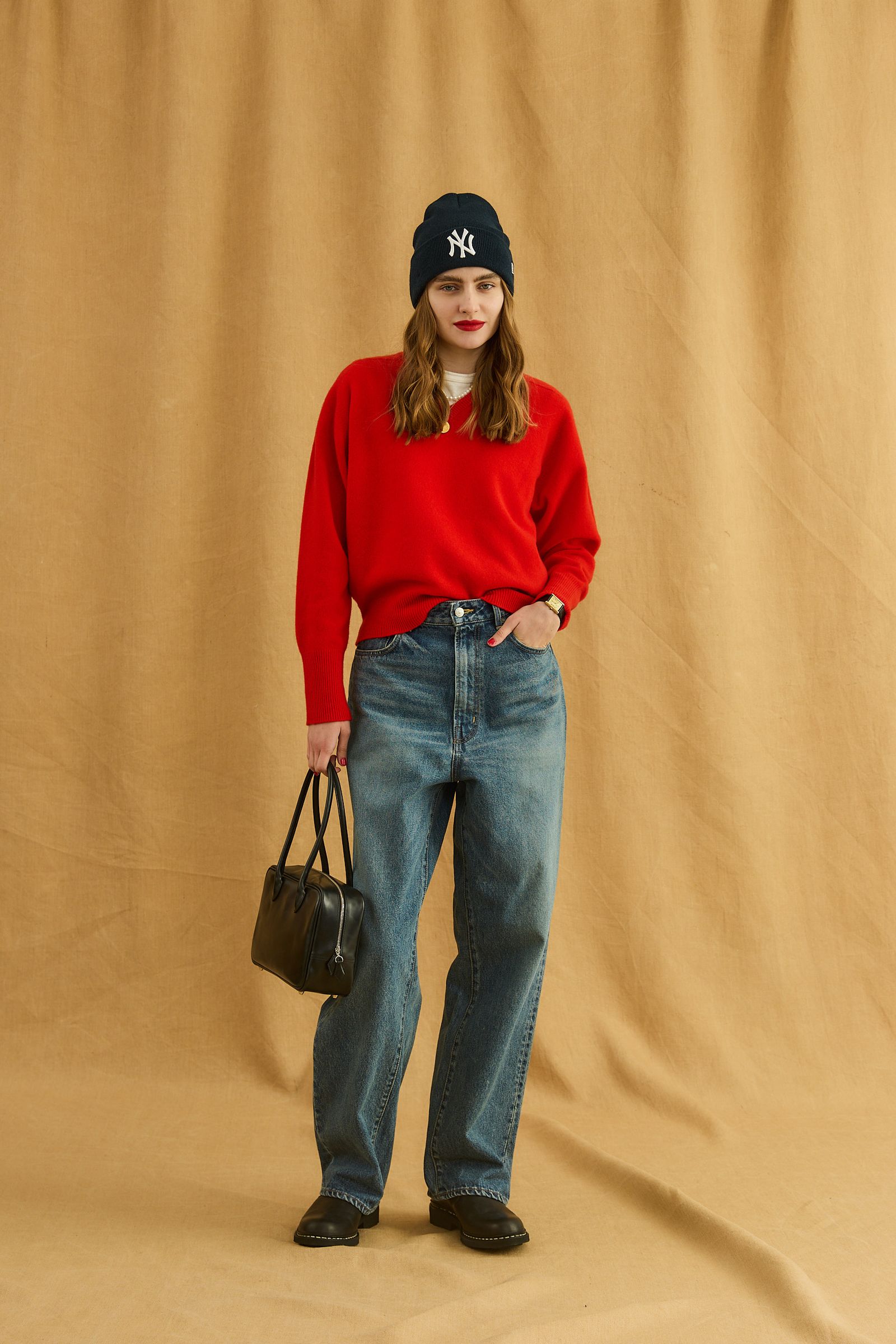 FILL V NECK KNIT / ハイゲージニット / レッド
