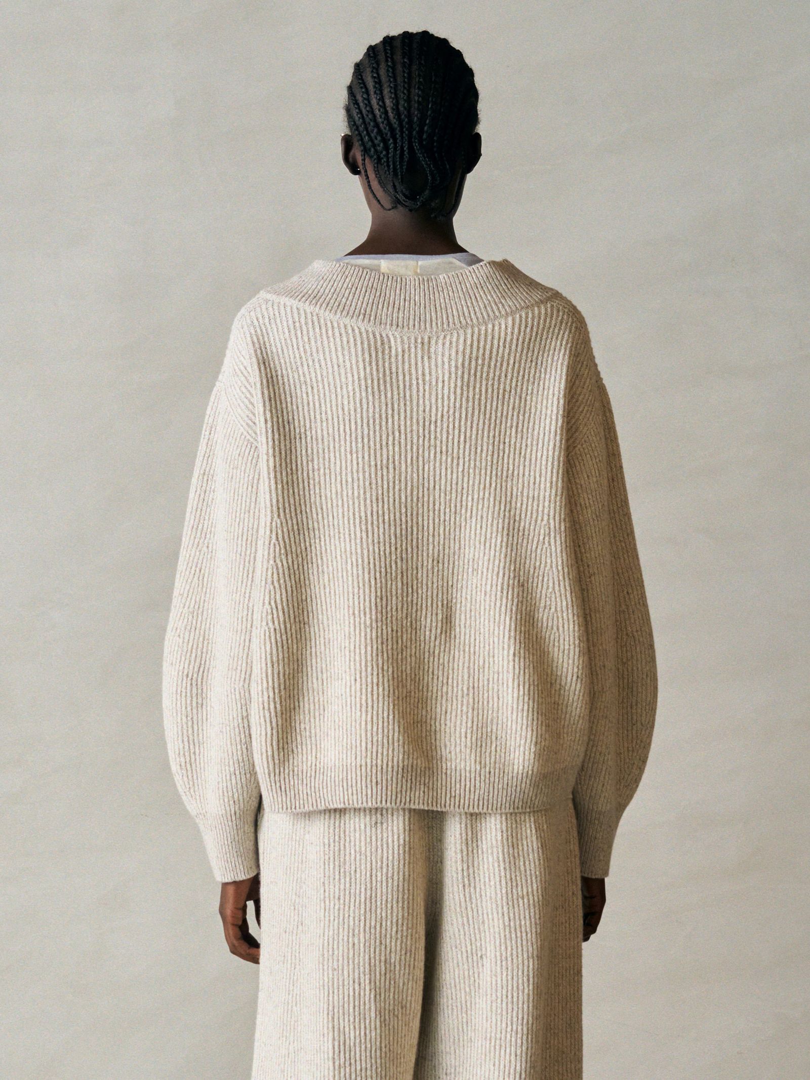 WOOLEN COTTON & SILK NEP WOOL TWEED-KNIT P/O / グレージュ