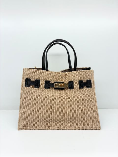 SANDRO / ベルト付きかごバッグ / ナチュラル / ブラック