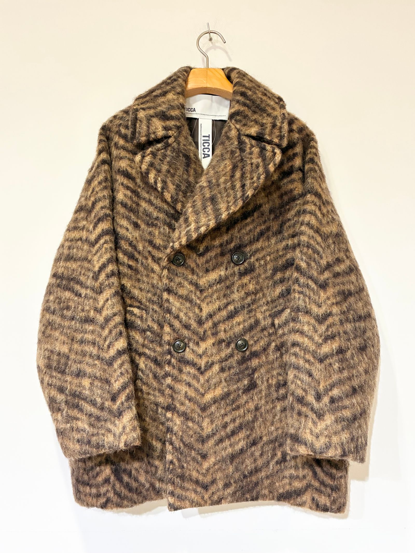 ウールゼブラシャギーピーコート / ベージュ