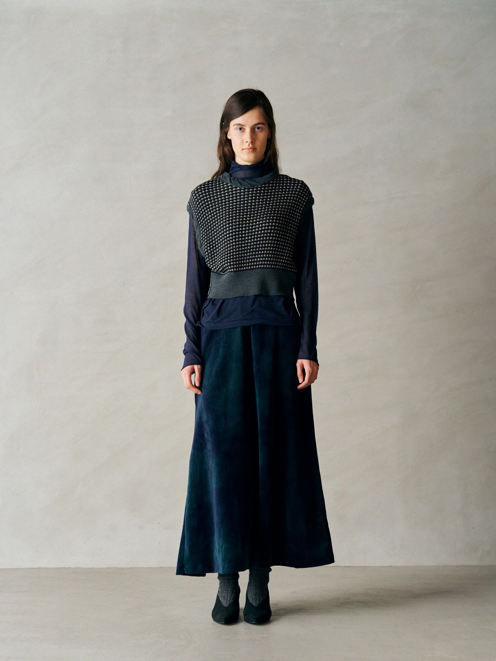 TIE-DYED COTTON VELOUR FLARED SKIRT / グリーン