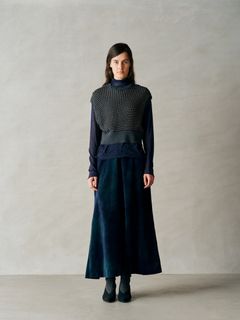 TIE-DYED COTTON VELOUR FLARED SKIRT / グリーン