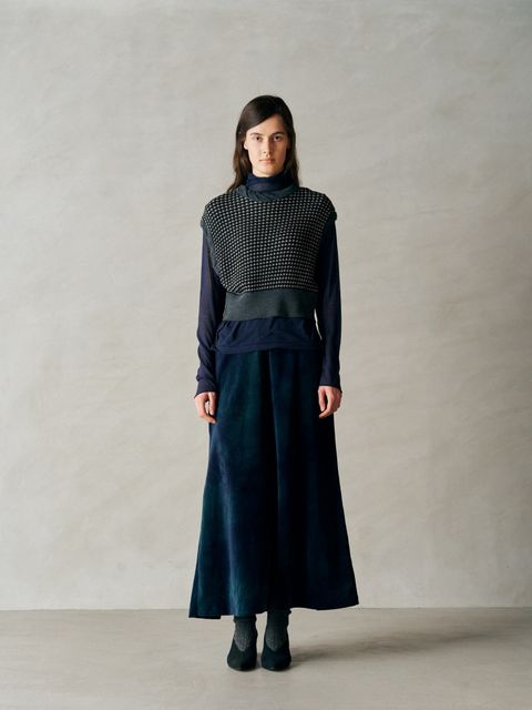 TIE-DYED COTTON VELOUR FLARED SKIRT / グリーン