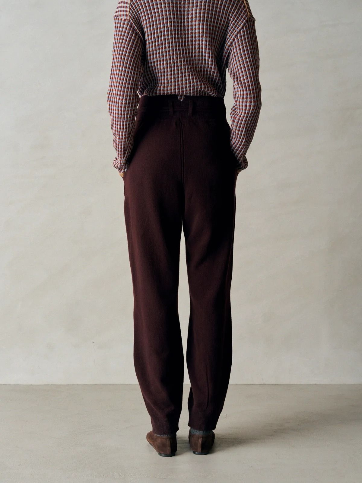 EX SUPER FINE WOOLEN WOOL HIGH-GAUGE KNIT PANTS / ブラウン / ボルドー