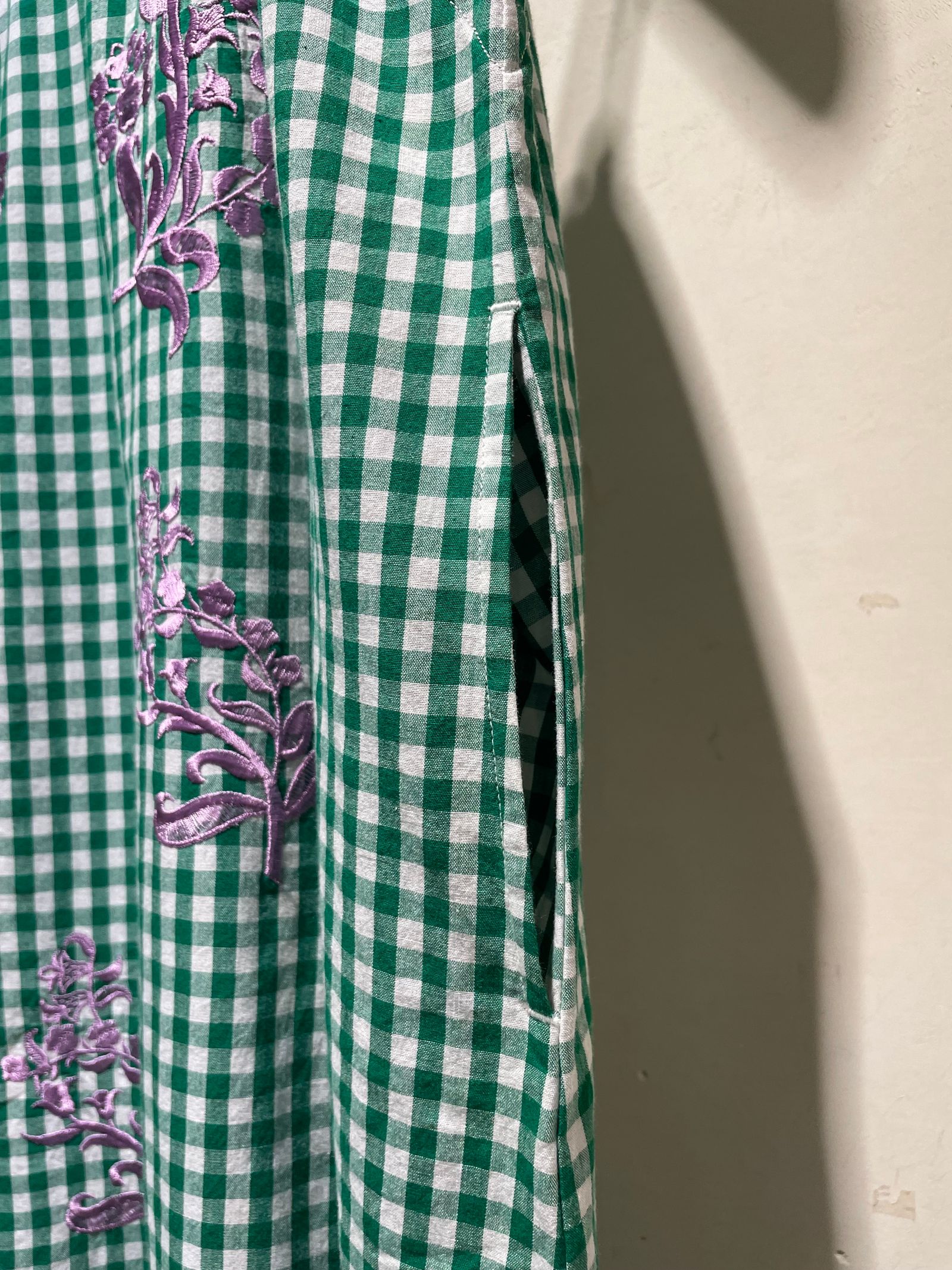 Cotton Poplin Mimosa Embroidery Cami Dress / キャミワンピース / グリーン