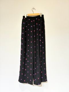 Still Garden Embroidery Pants / 花柄刺しゅうウェストゴムストレートパンツ / ブラック