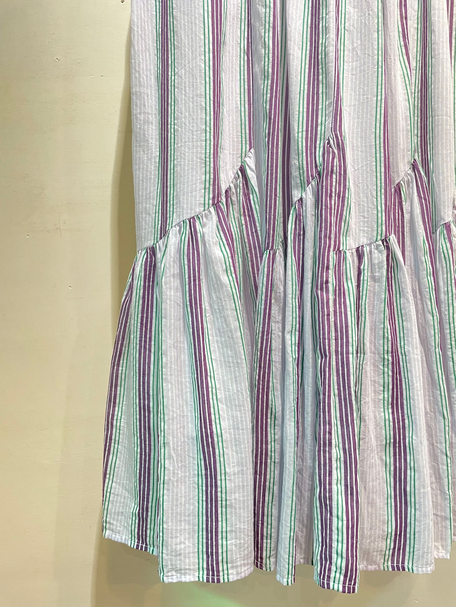 Cotton Voile Stripe Sleeveless Slant Panel Dress / ノースリーブワンピース/ ストライプ / ライラック / パープル