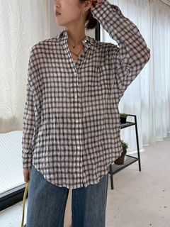 shirring check relax shirt / シャーリングチェックリラックスシャツ / チェックシャツ / ホワイト