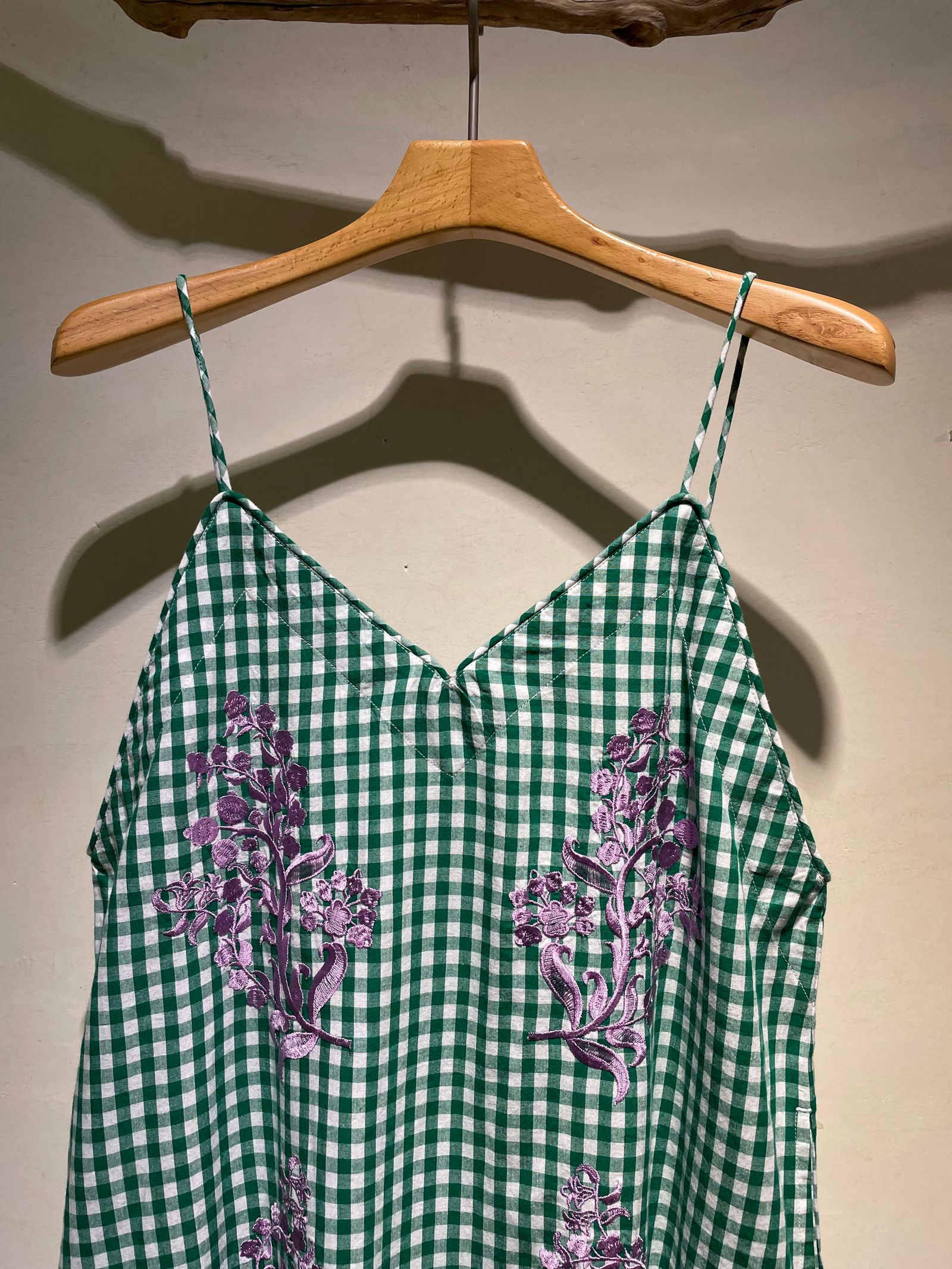 Cotton Poplin Mimosa Embroidery Cami Dress / キャミワンピース / グリーン
