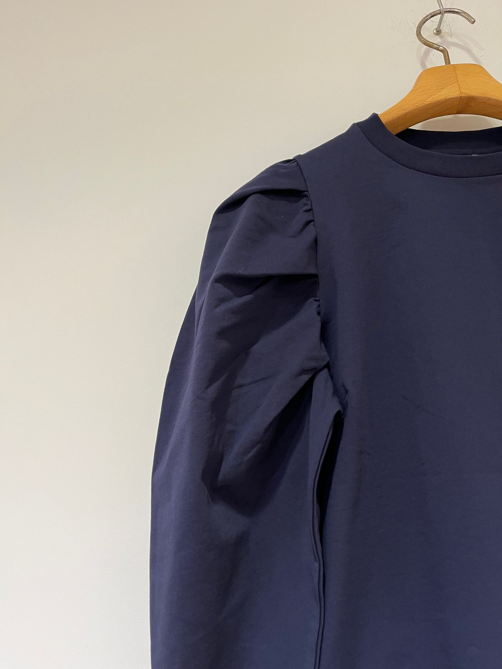 SHIRRING JERSEY BLOUSE / パフスリーブカットソー / ロンT / ネイビー