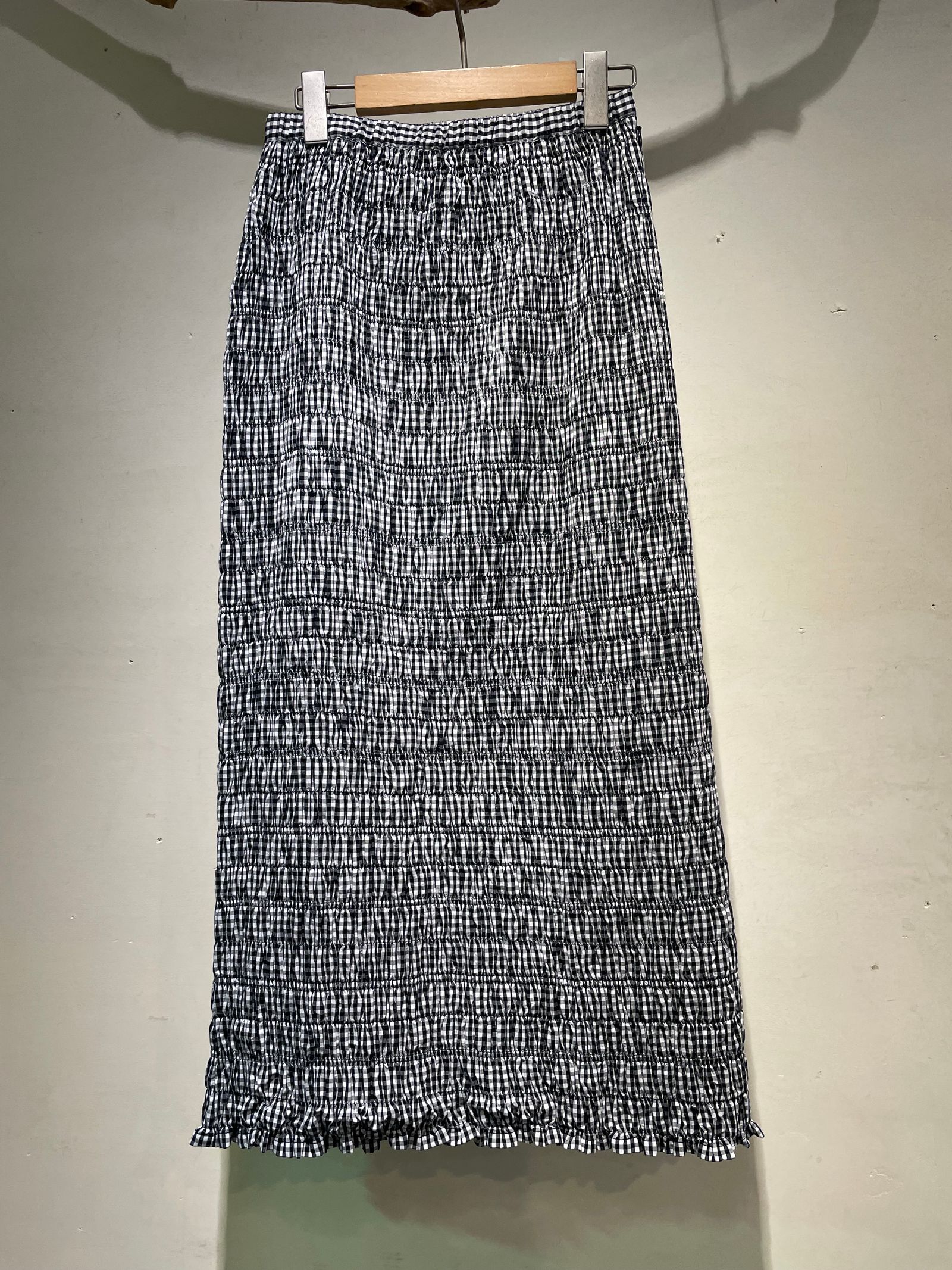 Poplin Shirring Skirt / シャーリングタイトスカート / ギンガムチェック /  ブラック