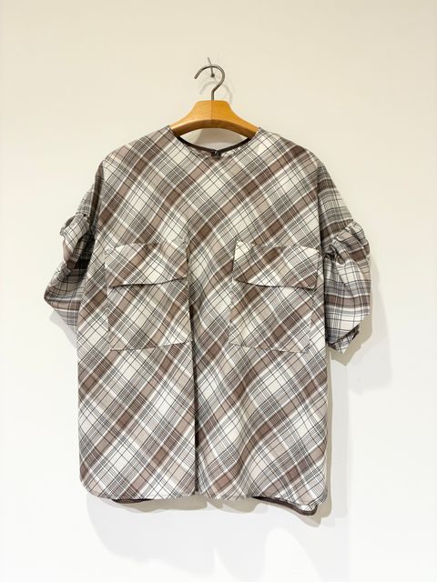 Sienna Glow Check Puff Blouse / パフスリーブチェックブラウス / ブラウン
