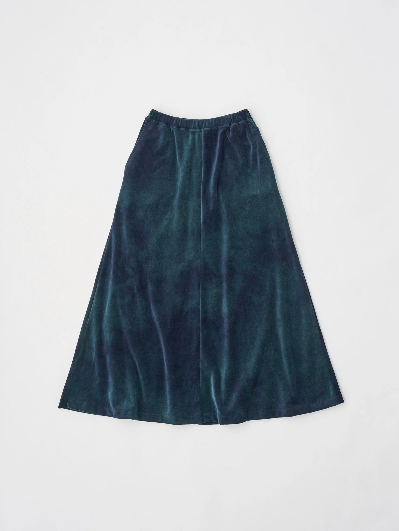 TIE-DYED COTTON VELOUR FLARED SKIRT / グリーン
