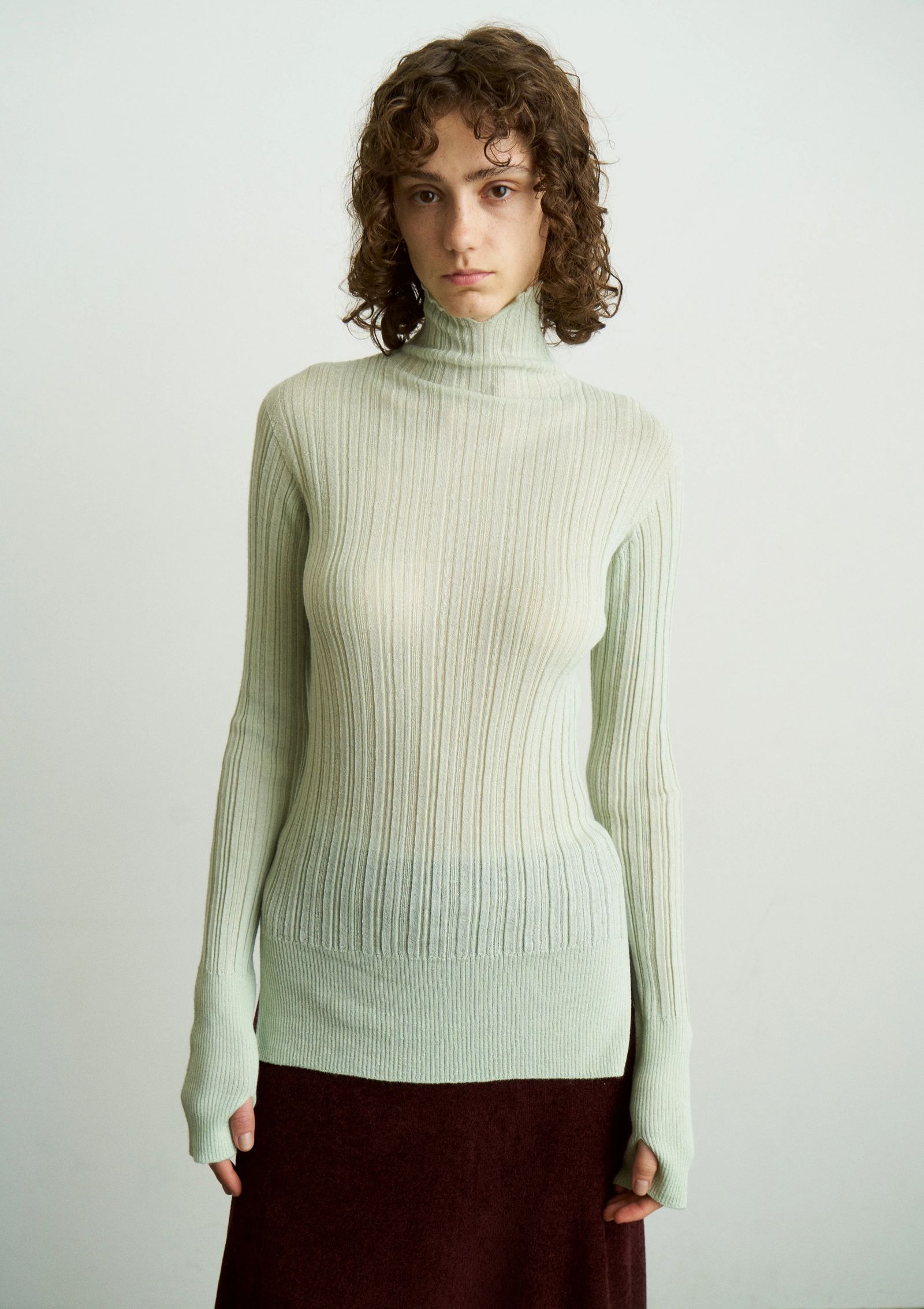 ROYAL BABY ALPACA RANDOM RIBBED-KNIT HIGH-NECK P/O / リブタートルネックニット / グレー