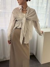 sheer check scarf shirt / シアーチェックスカーフシャツ / ネイビー