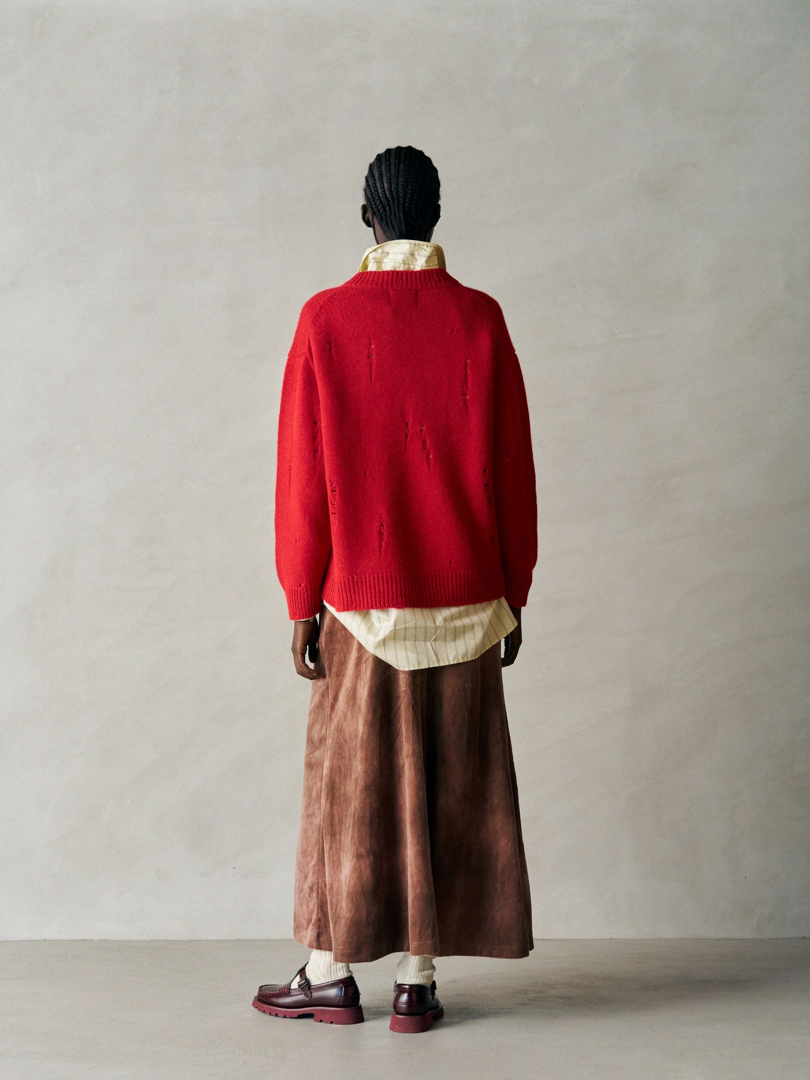 TIE-DYED COTTON VELOUR FLARED SKIRT / ブラウン