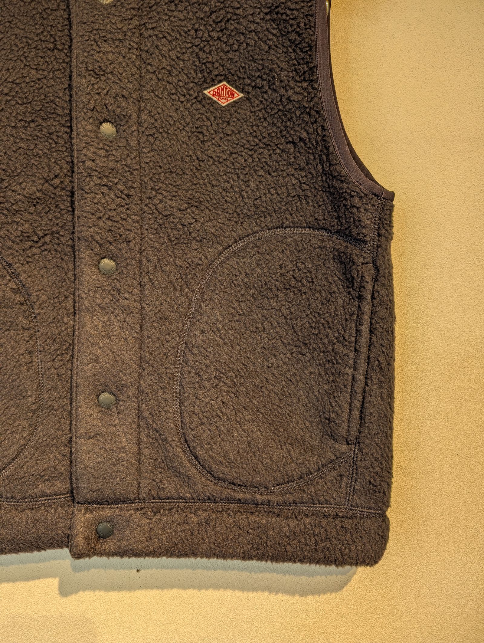Women's Double Face Boa Stand Collar Vest / ボアスタンドカラーベスト / チャコールグレー