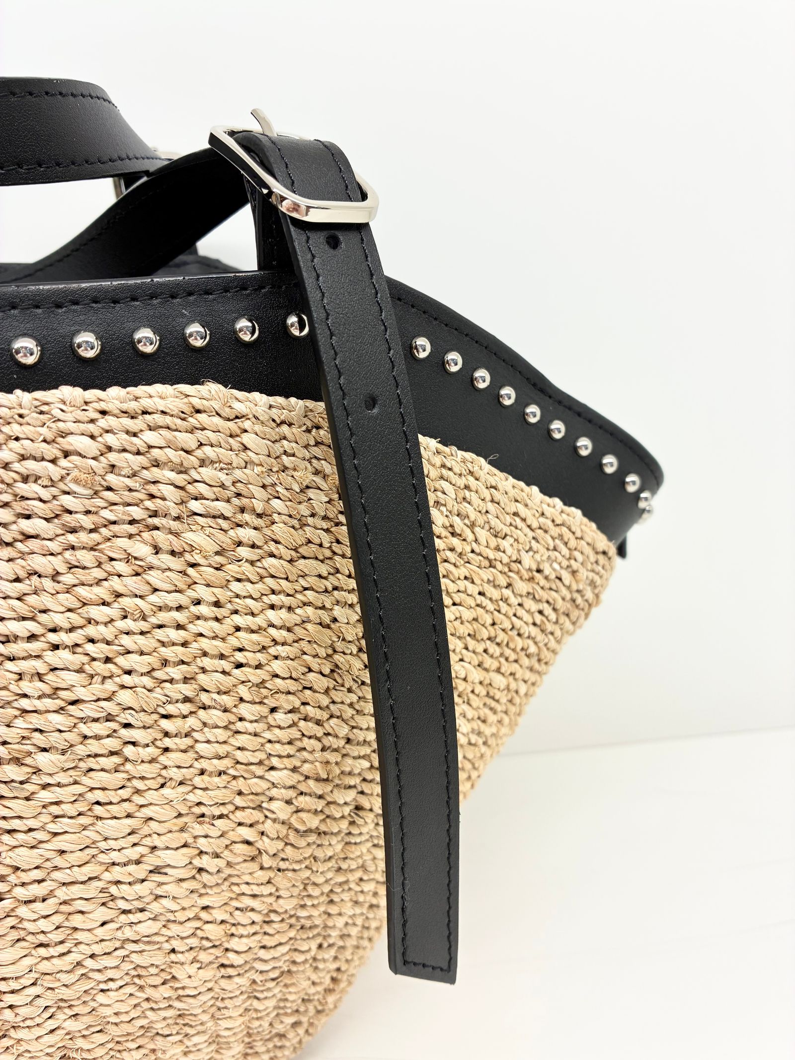 MIRO / スタッズレザーハンドルアバカかごバッグ / ナチュラル / ブラック