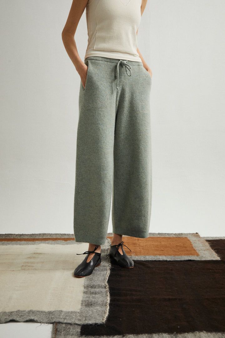 【ラスト1点】superfine lambs & chenille ribbed-knit wide-leg pants / ニットパンツ / ミントグリーン