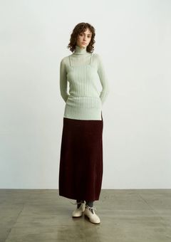 EX.SUPERFINE LAMBS WOOL & RAYON MOLE SKIRT / ニットフレアスカート / バーガンディ / ボルドー