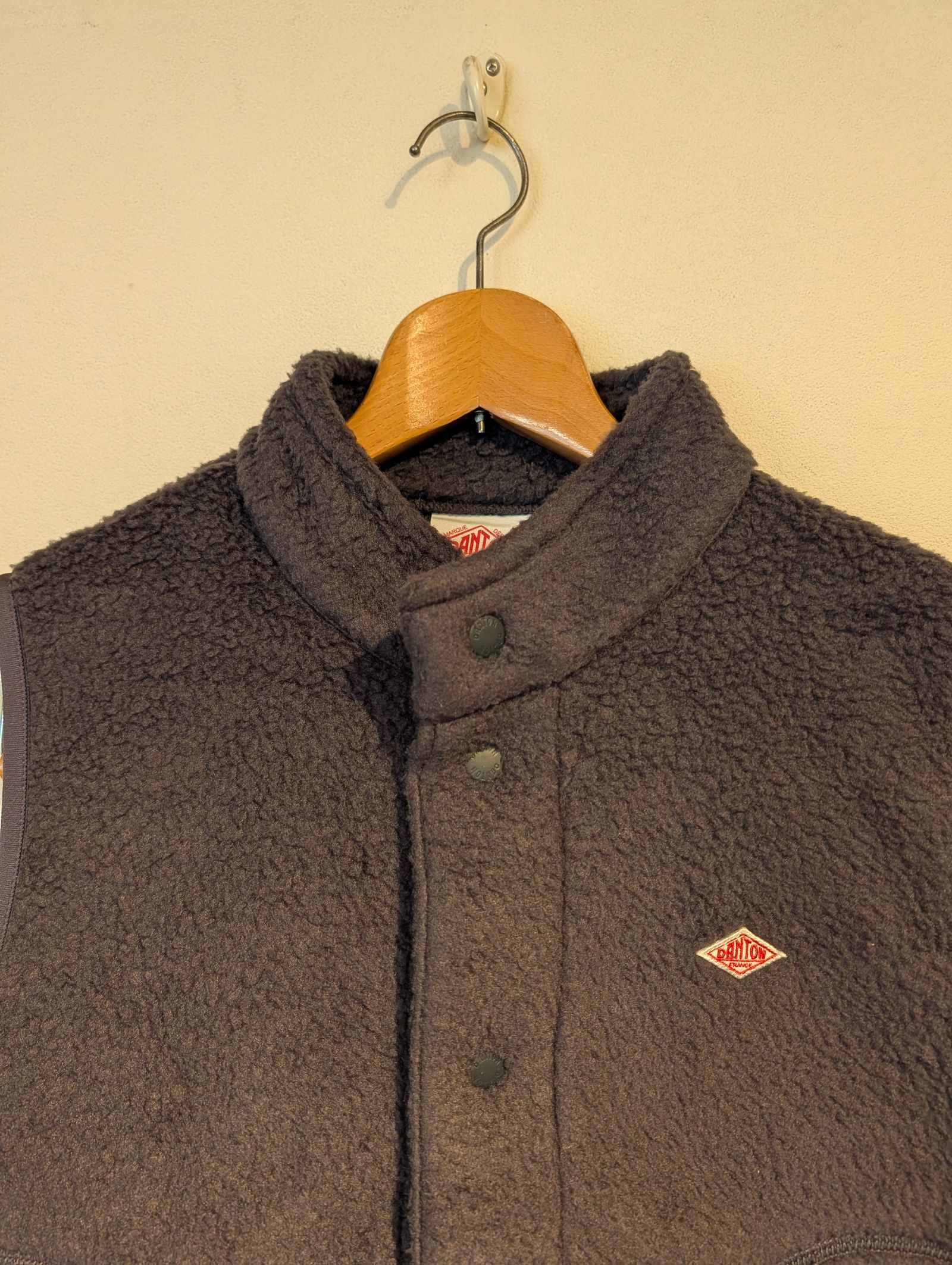 Women's Double Face Boa Stand Collar Vest / ボアスタンドカラーベスト / チャコールグレー