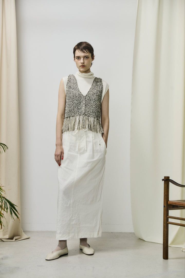 washed & wrinkled cordlane maxi skirt / ロングスカート / ミリタリースカート / ベージュ