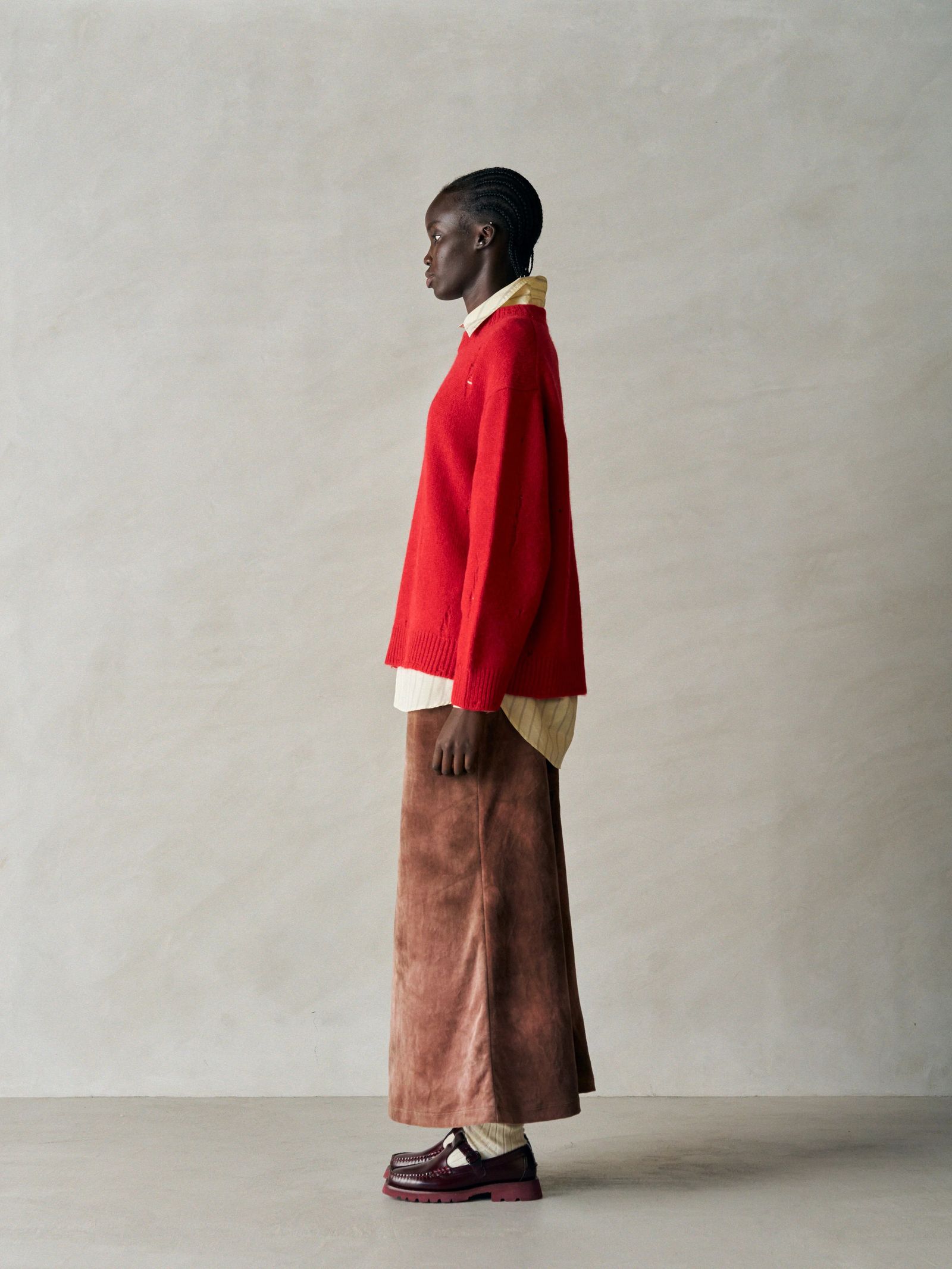 TIE-DYED COTTON VELOUR FLARED SKIRT / ブラウン