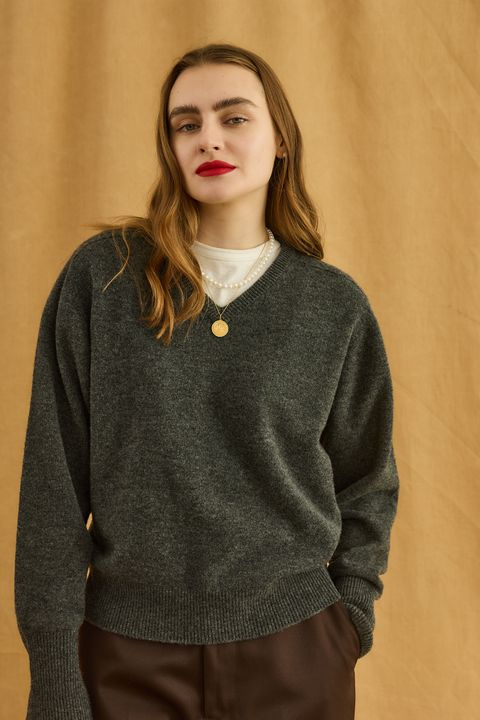 FILL V NECK KNIT / ハイゲージニット / グレー