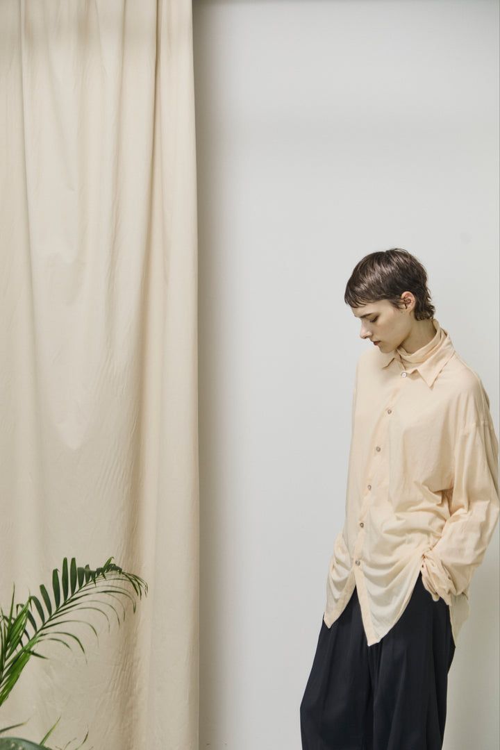 twisted cotton sheer jersey fluid shirt / シアーシャツ / ネイビー