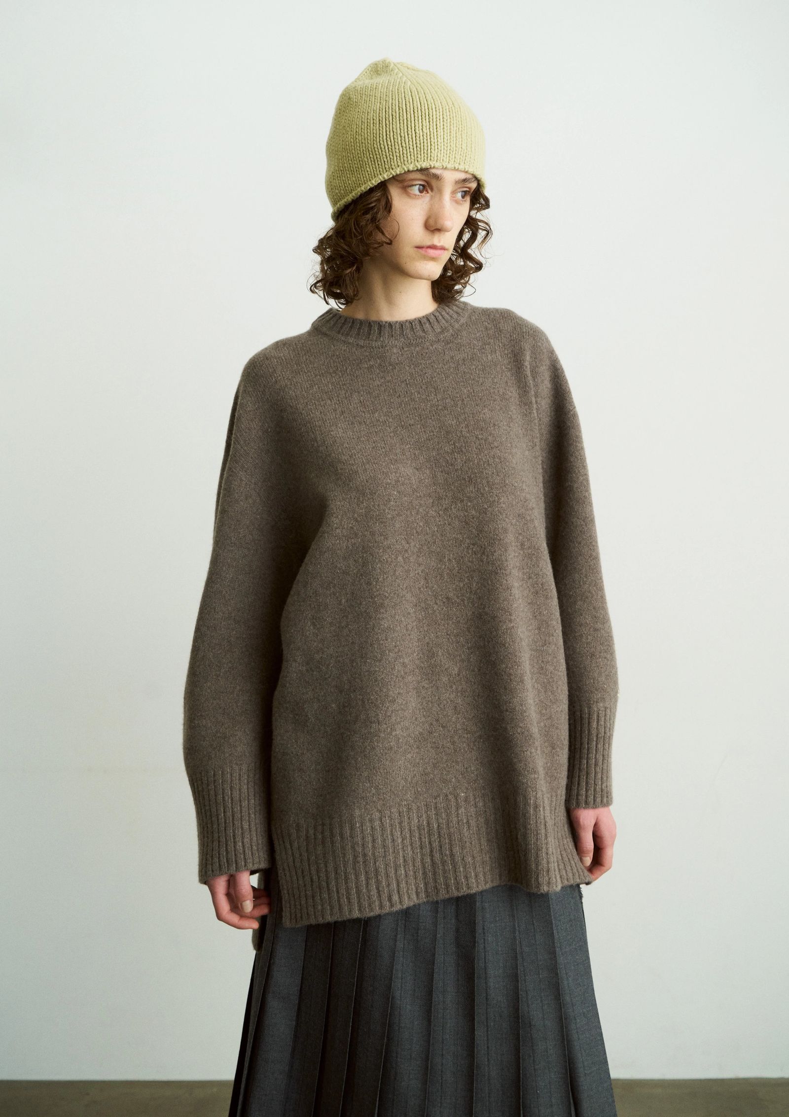 FINE LAMBS WOOL OVERSIZED P/O / チュニック丈ニット / ダークモカ / ベージュ