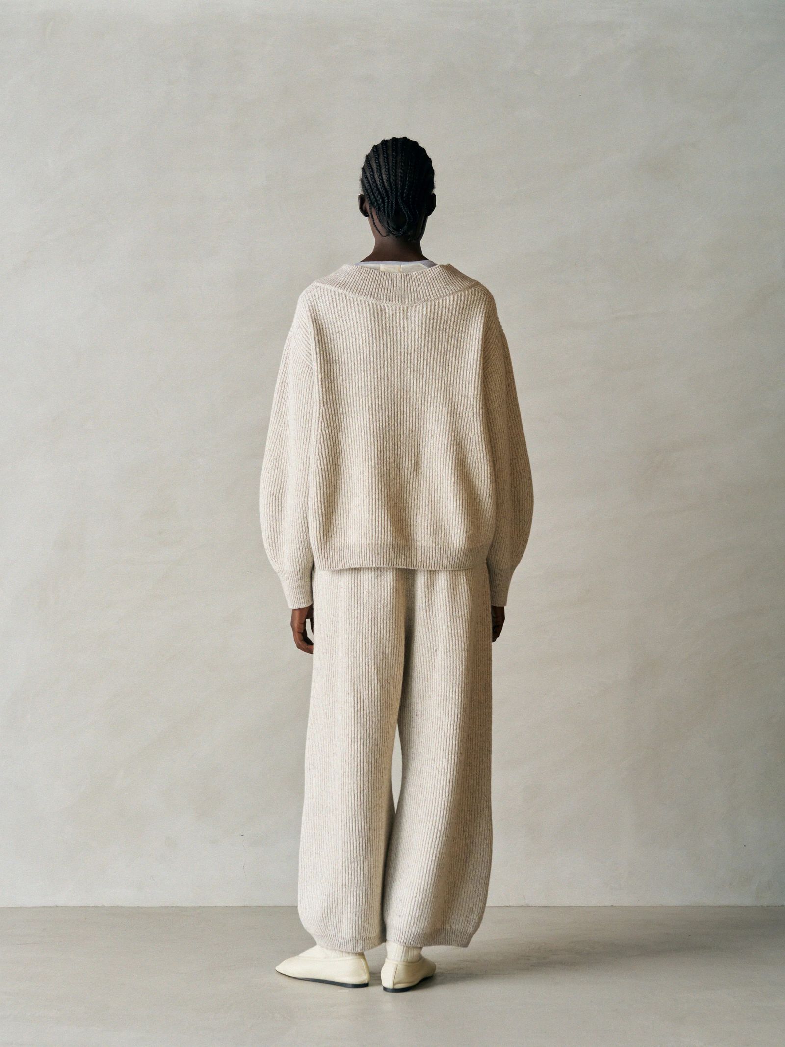 WOOLEN COTTON & SILK NEP WOOL TWEED-KNIT P/O / グレージュ