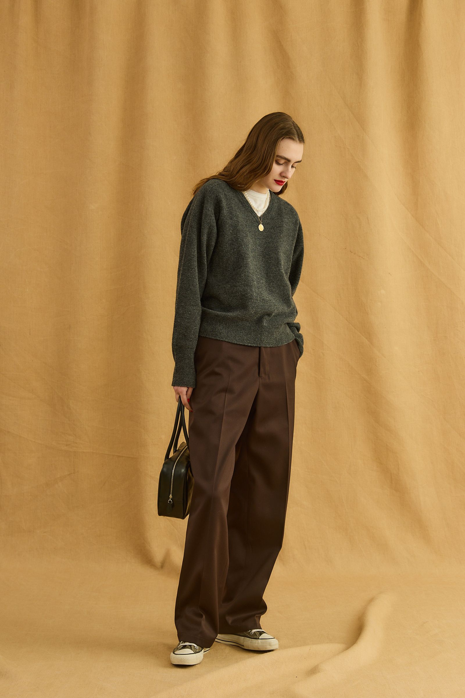 FILL V NECK KNIT / ハイゲージニット / グレー