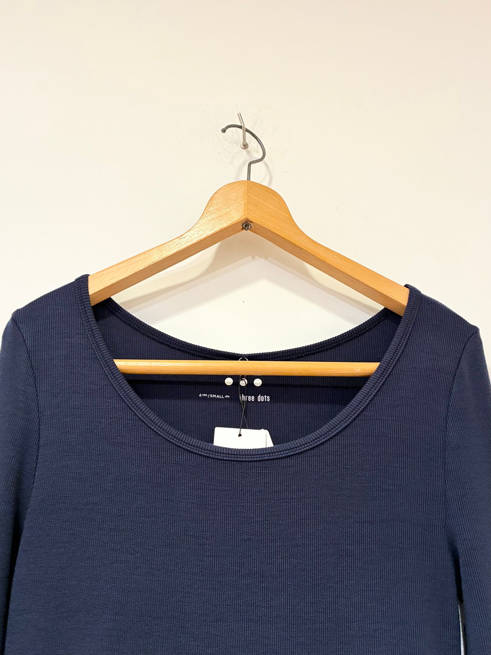 レーヨンニットリブジャージー オープンクルーネック / ロングスリーブリブニット / ネイビー