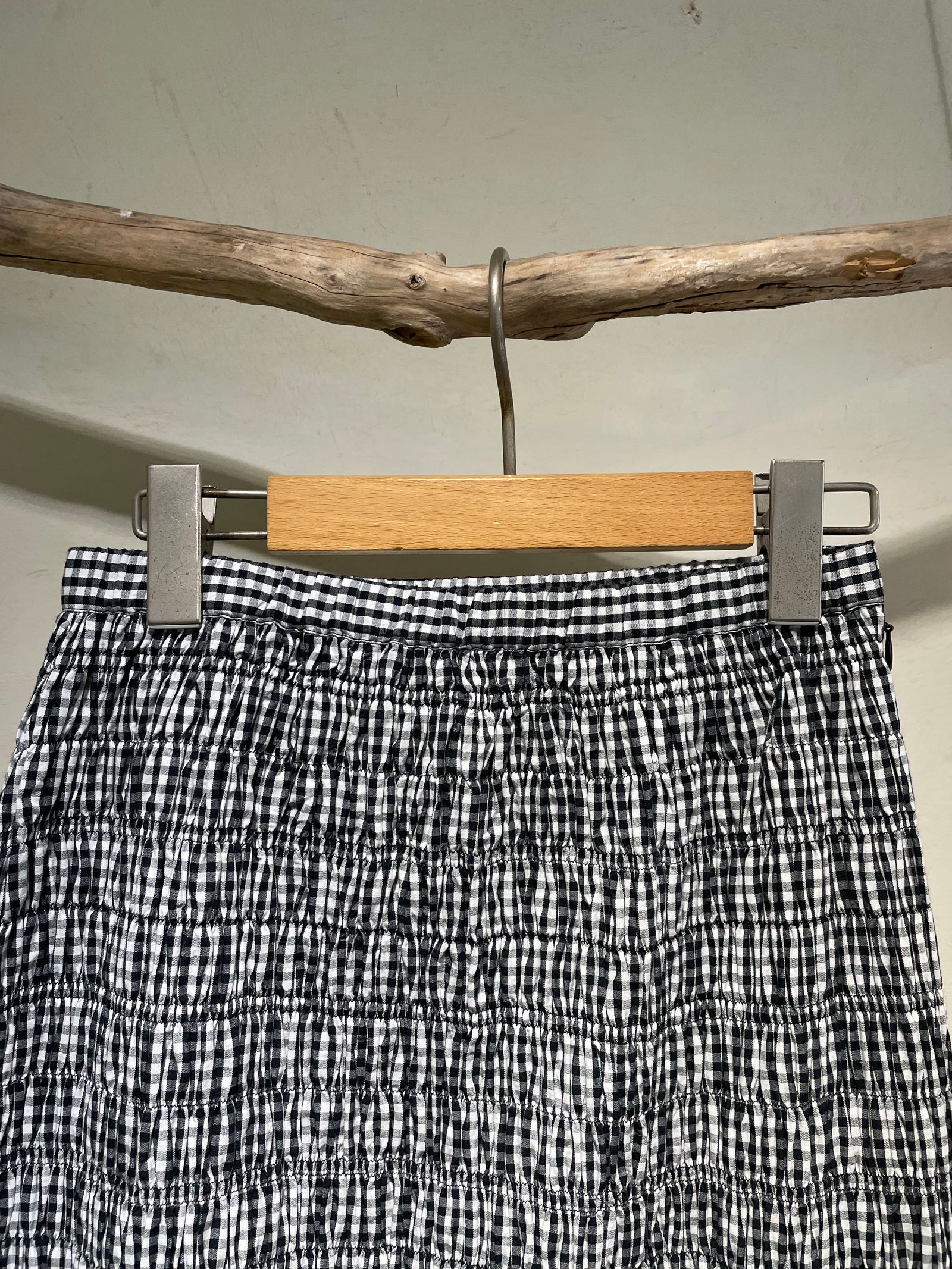 Poplin Shirring Skirt / シャーリングタイトスカート / ギンガムチェック /  ブラック