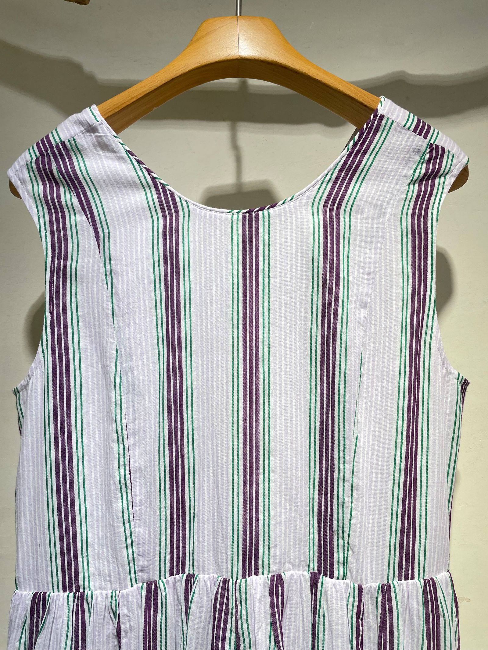 Cotton Voile Stripe Sleeveless Slant Panel Dress / ノースリーブワンピース/ ストライプ / ライラック / パープル