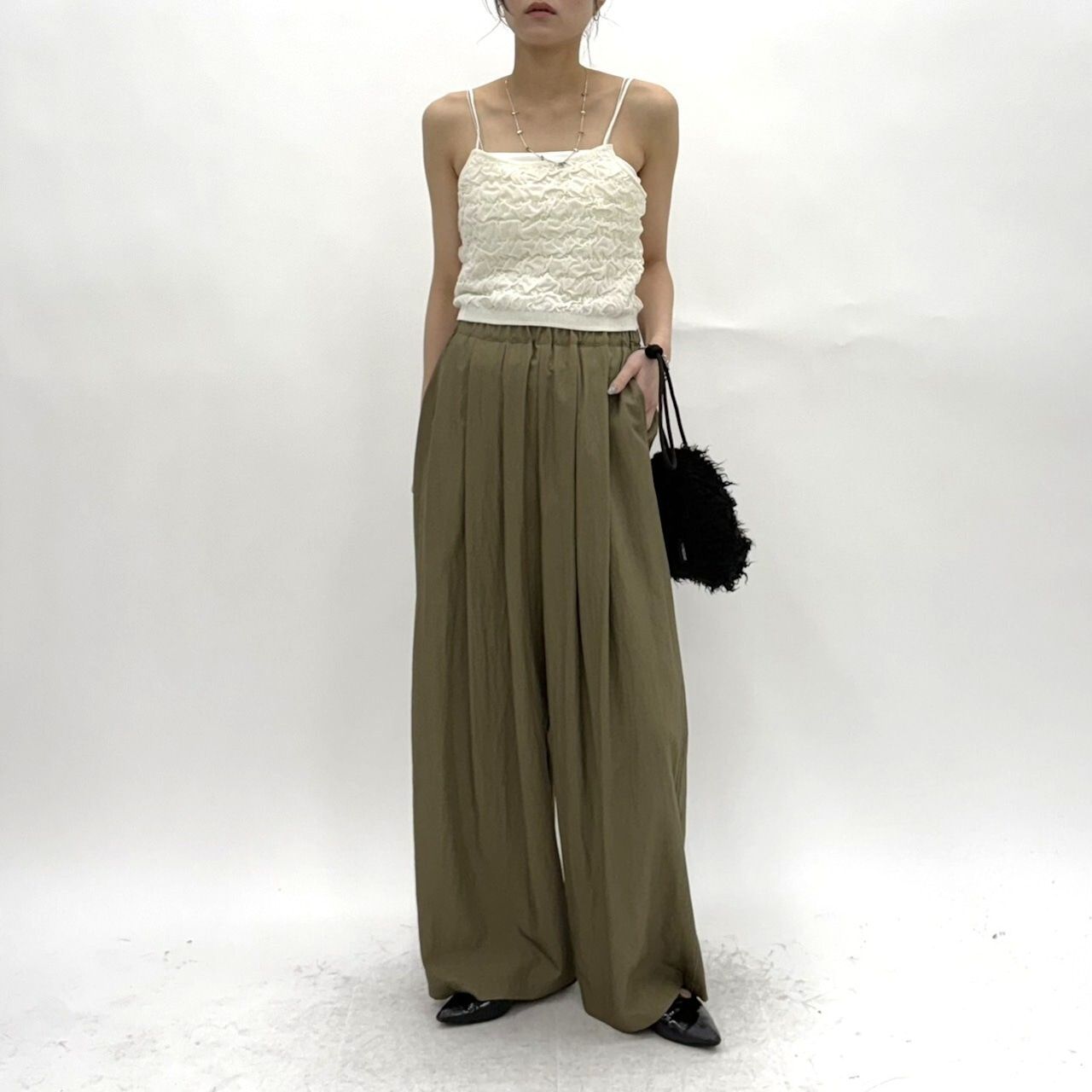 cotton nylon wide easy pants / コットンナイロンワードイージーパンツ / オリーブカーキ
