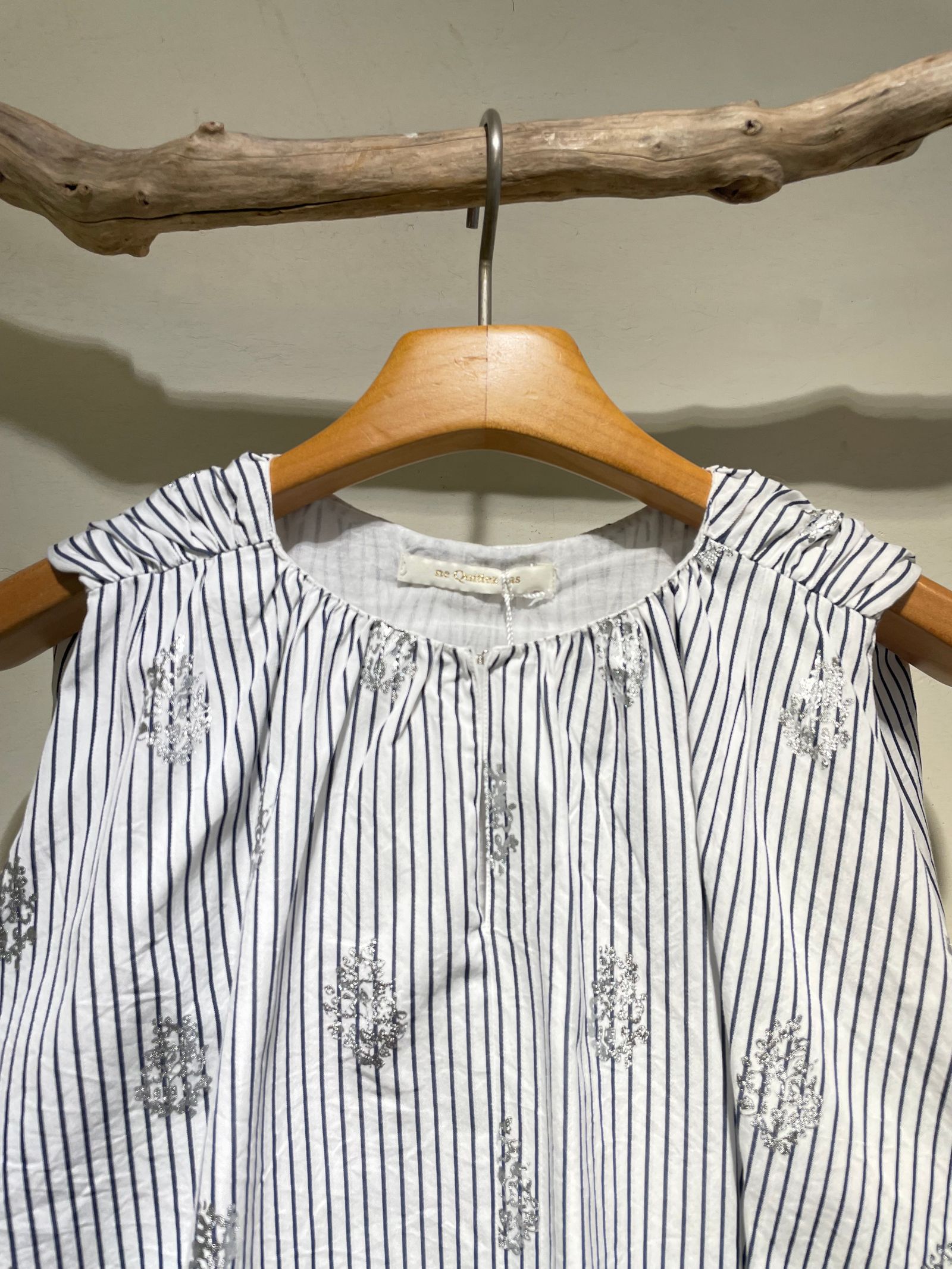 Poplin Foil Print Balloon Top / バルーンブラウス / ストライプ / ホワイト
