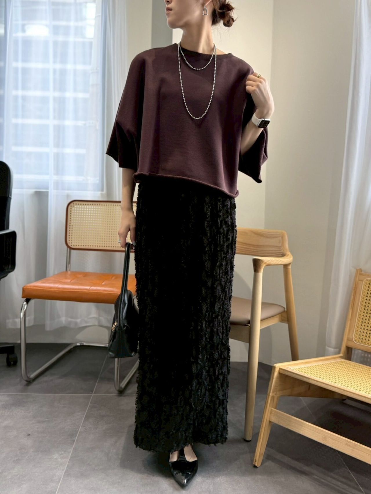 fringe jacquard tight skirt / フリンジジャガードタイトスカート / ブラック
