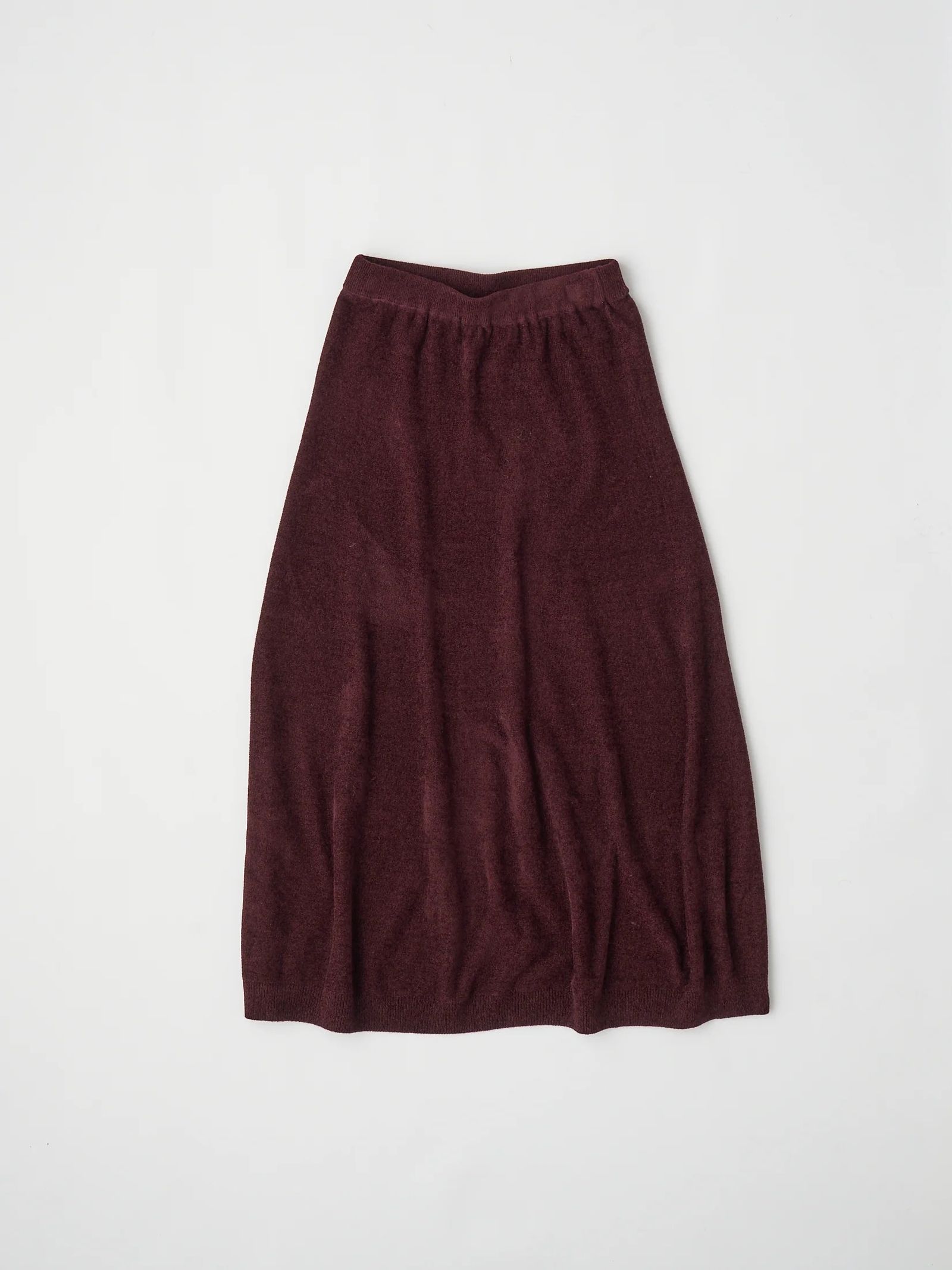 EX.SUPERFINE LAMBS WOOL & RAYON MOLE SKIRT / ニットフレアスカート / バーガンディ / ボルドー