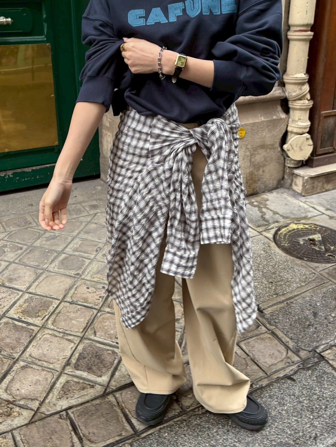 shirring check relax shirt / シャーリングチェックリラックスシャツ / チェックシャツ / ホワイト